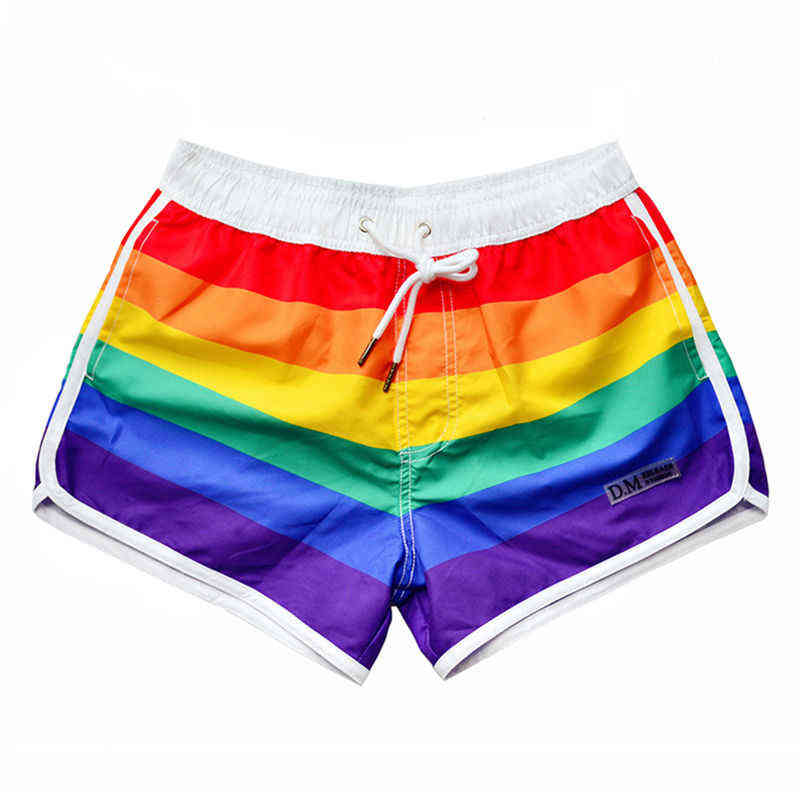 

Rainbow Swimwear Beach Shorts Men Swimming Trunks Sexy Gay Boxer Briefs Swimsuit Surf Board Bathing Underwear DM Desmiit 220112