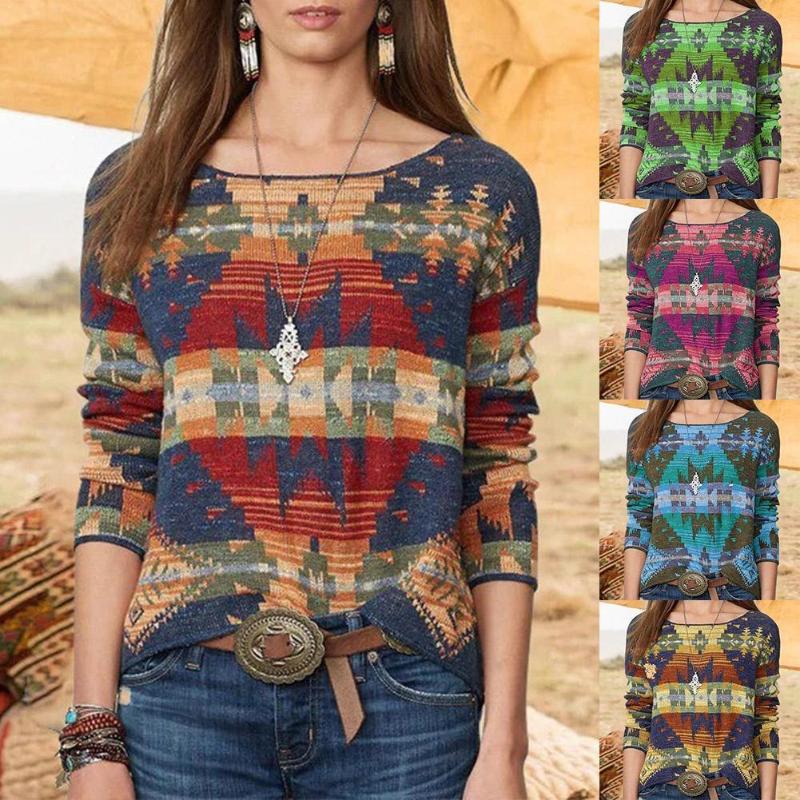 

Elegant O Neck Long Sleeve Autumn Blouse Woman Print Shirts Women Tops 2020 Streetwear Pullover Fashion Casual U5D0, Green