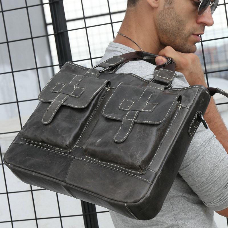 

BULLCAPTAIN Business Men Genuine Leather Briefcase Laptop 14 inch Men Briefcase Bag Male Shoulder Bag Crossbody Tote Handbag1, Beige