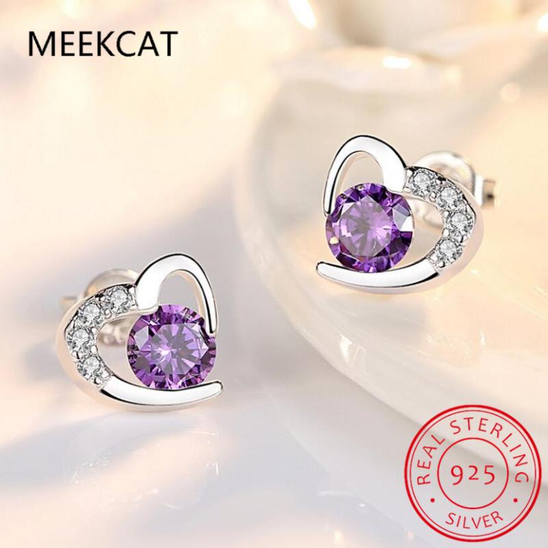 

Stud MEEKCAT Genuine 100% 925 Sterling Silver Jewelry Cute Small Simple Hollow Love Heart Earrings Glossy Beads Earplugs Women