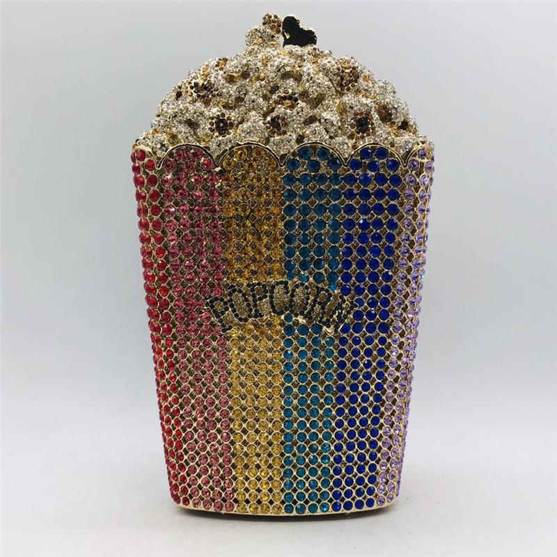

Latest Design Popcorn Clutch Handbag Bridal Wedding Party Purse Crystal Wedding Purse and Handbag Exquisite Chain Shoulder Bag, As pictures 3