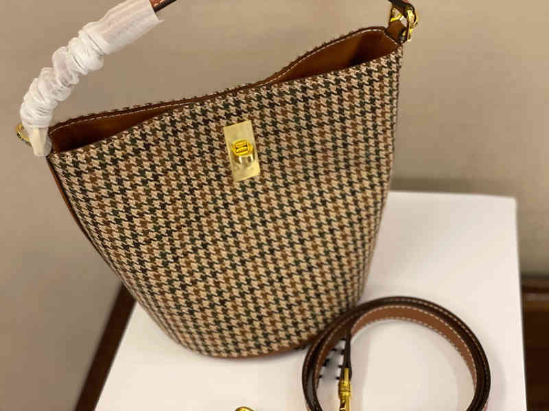 

Bags Houndstooth Lattice Tote Ladies Fashion Handbag Shoulder Leather Designer Crossbody Female Purses with Two Belt Bucket 220302