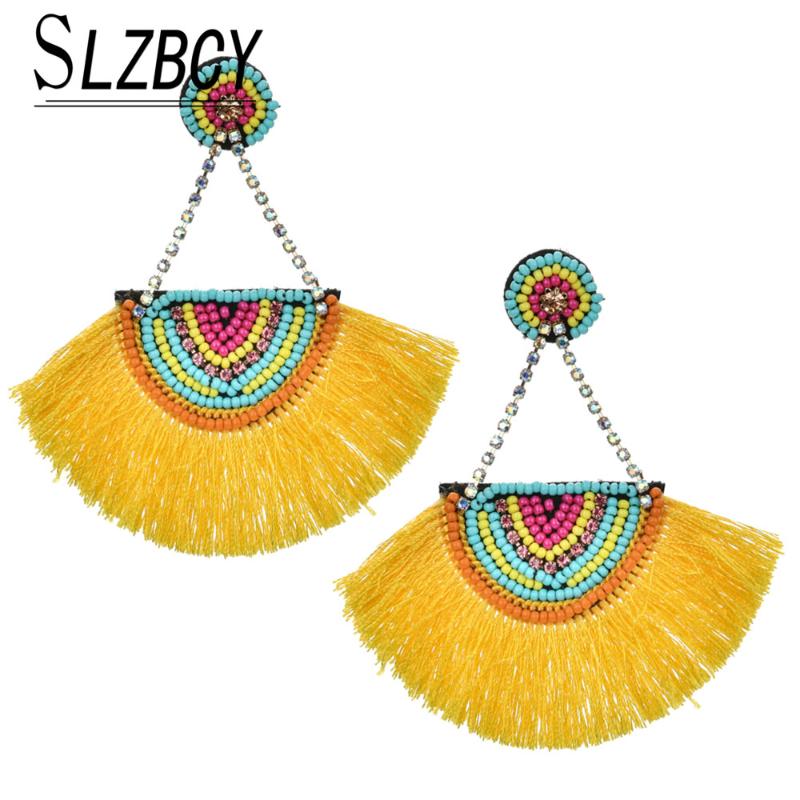 

Bohemia Ethnic Maxi Cotton Tassel Drop Earring For Women Fashion Multi Layer Seed Beads Dangle Earring Vintage Statement Jewelry