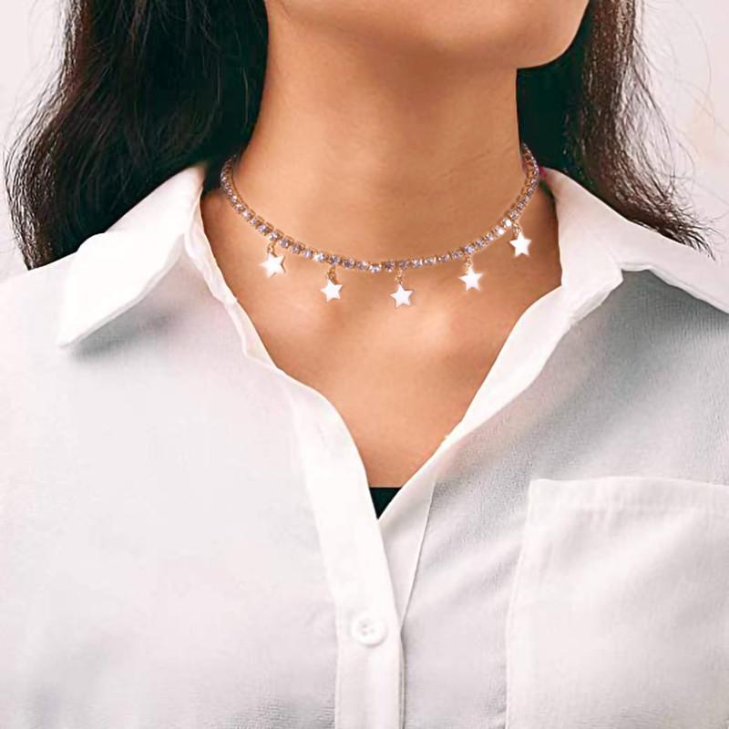 

Chokers Rhinestone Star Pendant Necklaces For Women Zircon Crystal Choker Chain Gothic Necklace Female Jewelry Collares1