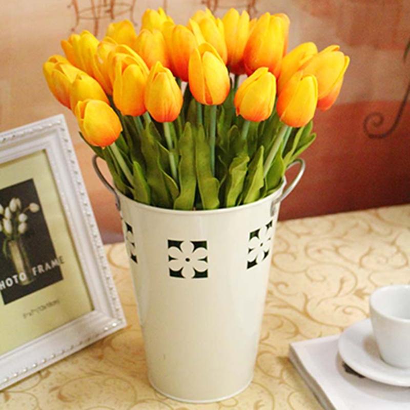 

1 Bouquet 10 Heads Fake Tulip Artificial Silk Flower Real Touch Bouquet Home Office Wedding Decor Artificial Flowers Home Decor, White