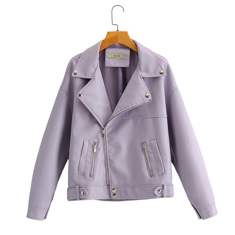 

Ailegogo New Autumn Women Pu Leather Jacket Casual BF Loose Soft Motorcycle Punk Faux Leather Coat Female Zipper Rivet Outerwear, Beige