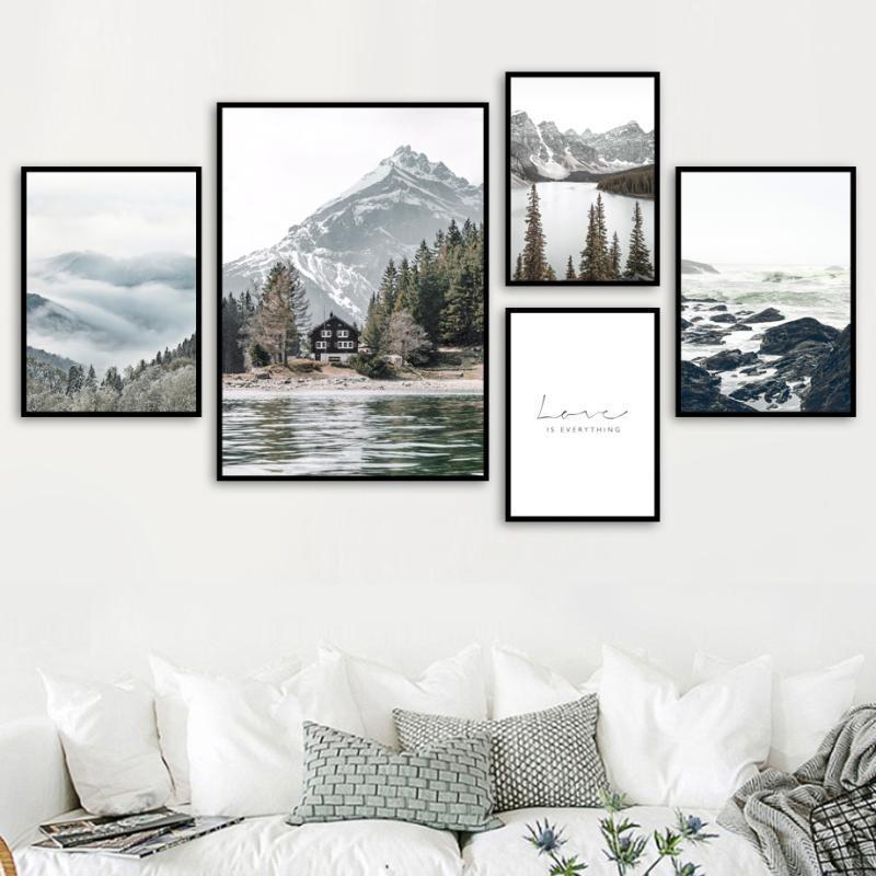 

Fog Reef Snow Mountain Lake Pine Forest Wall Art Canvas Painting Nordic Posters And Prints Wall Pictures For Living Room Decor1
