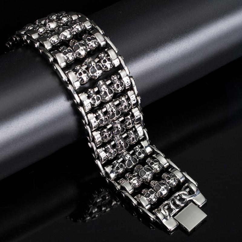 

Solid Stainless Steel Gothic Style Skull Man Bracelet Male Punk Rock Skeleton Biker Massive Jewelry Friendship Mens Bracelets