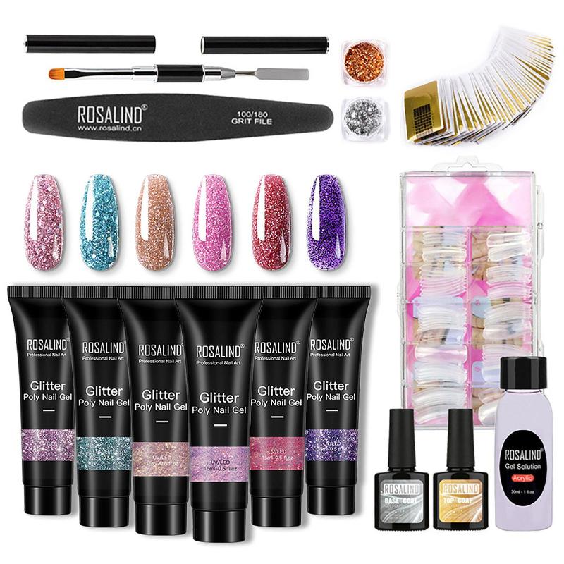 

Crystal Acrylic Gel Poly Nail Gel Kit Nail Extension Glitter UV Building Jelly Polish Enhancement Manicure Set