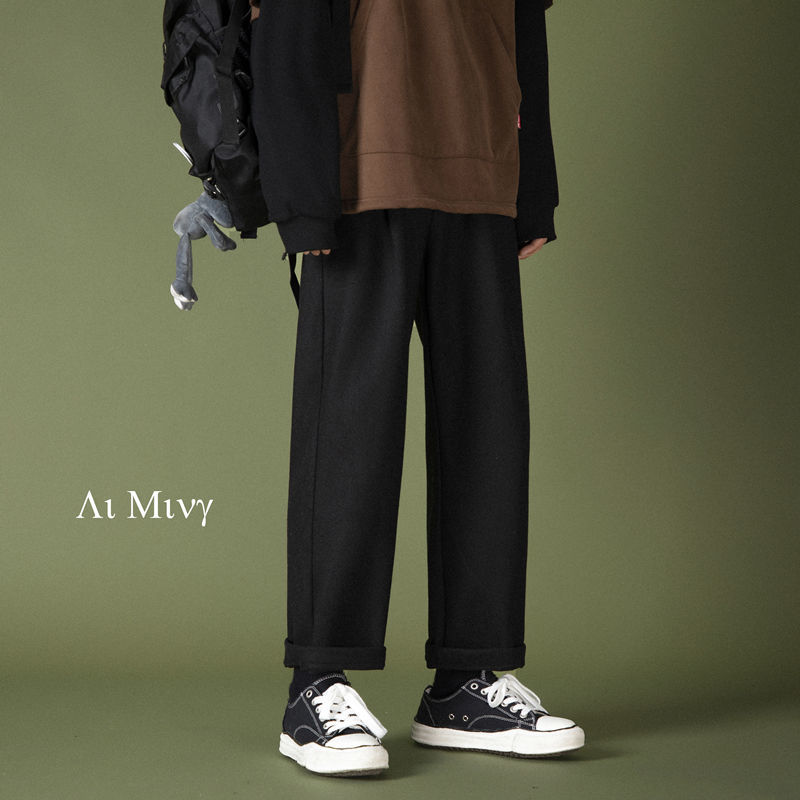 

Men's Trousers 2021 New Fall Thin Sheer Wool Tube Pants Young Clothes BRWM, Black
