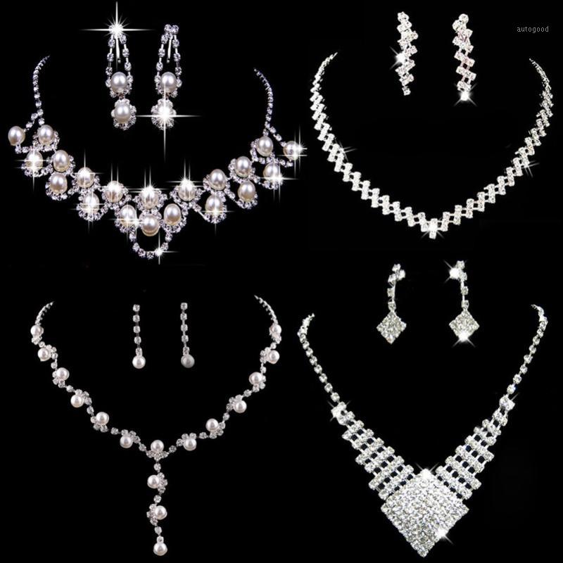 

Earrings & Necklace Wonderful Prom Wedding Bridal Jewelry Sets Crystal Rhinestone Earring 1, As pic