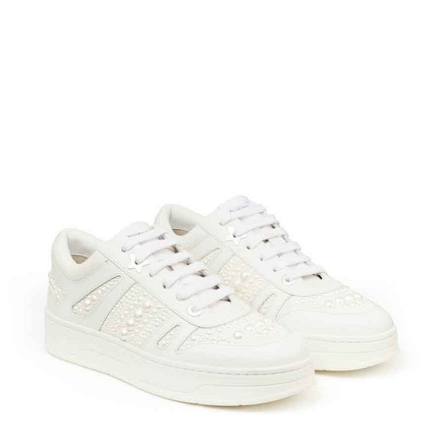 

Comfort Women HAWAII/F Dress Walking Shoes Calf Leather Low Top Trainers White Black Pink Pearl Embellishment Skateboard Sneakers
