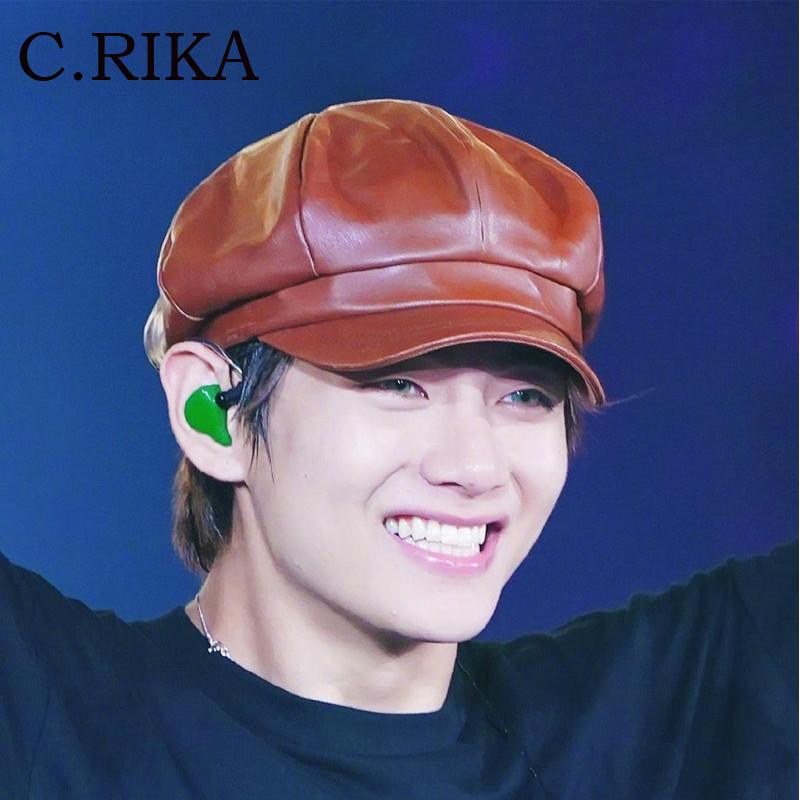 

Autumn Winter Pu Leather Men Women Beret Fashion Vintage Octagonal Hat Boys Girls Outdoor Warm Painter Hat Leather Beret, Brown