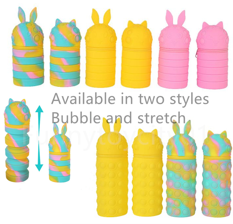 

2022 Fidget toys New Silicone pen bag foldable telescopic pen holder decompression toy press bubble animal cartoon student stationery