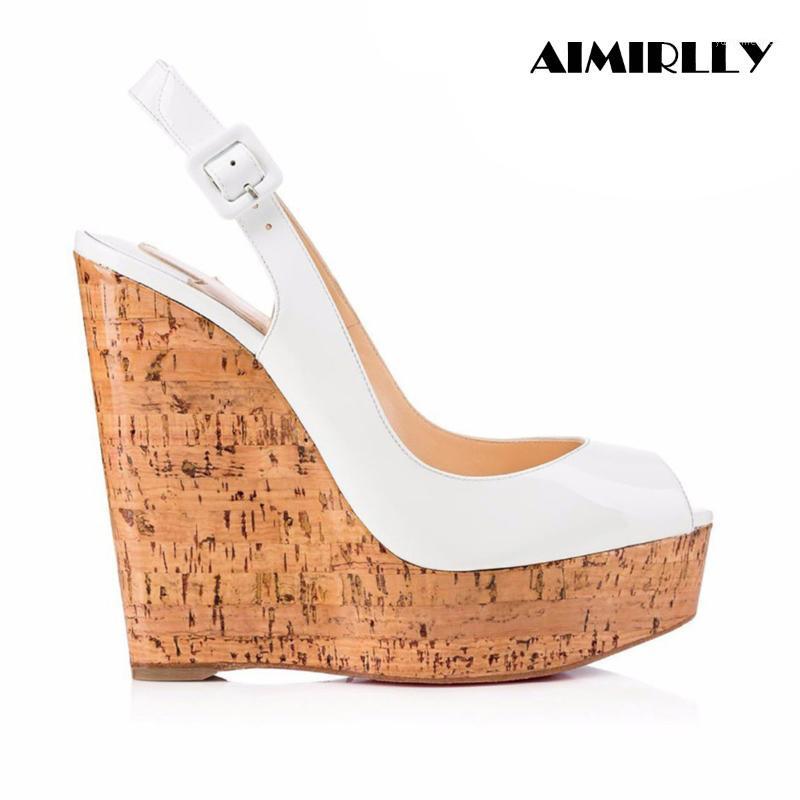 

Aimirlly Women Cork Wedge Sky High Platform High Heel Sandals Slingback Pumps Summer Shoes Comfortable to Wear White Handmade1, As pic