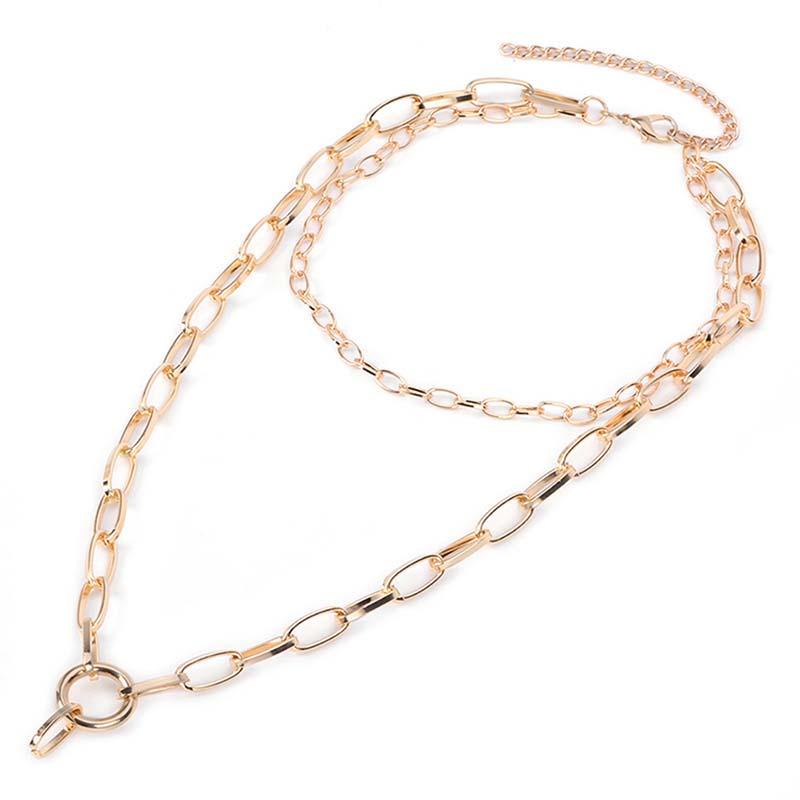 

Chains Fashion Style TWO Chain Necklace Simple Punk Rock Metal For Men Women Unisex Gold/