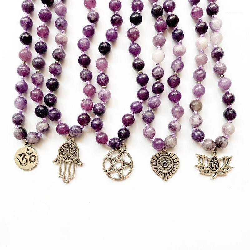 

6mm Natural Lepidolite Bracelet Beads Necklace 108 Prayer Beads Tibet Buddhist Mala Bracelet Hand Knotted Om Lotus 1pc1