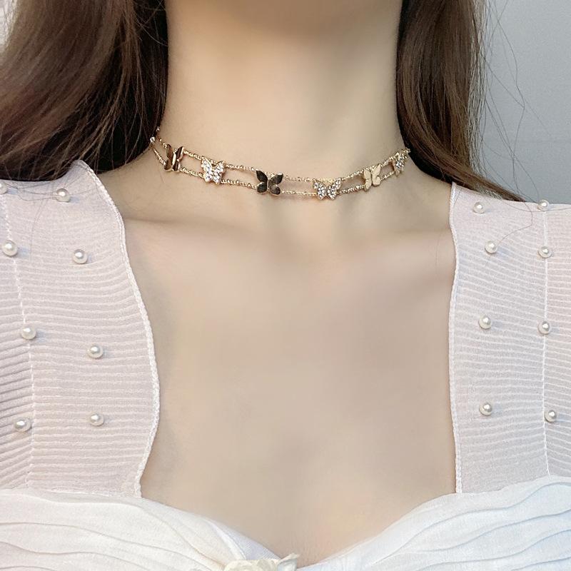 

Simple temperament double-layer necklace butterfly necklace/new clavicle chain