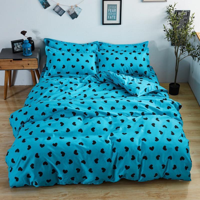 

Simple Style home bedding sets blue heart love bed linen duvet cover flat sheet Bedding Set  Full King Single Queen size1, Kasiluo013