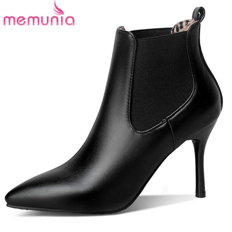 

MEMUNIA 2020 big size 34-44 newest ankle boots women pointed toe slip on sexy thin high heel party shoes ladies boots red, Black