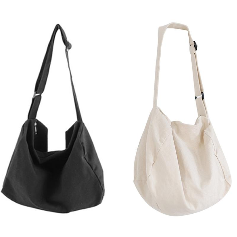 

Student Canvas Bag Wild Literature and Art One-Shoulder Bag Casual Solid Color Zipper Messenger, Black