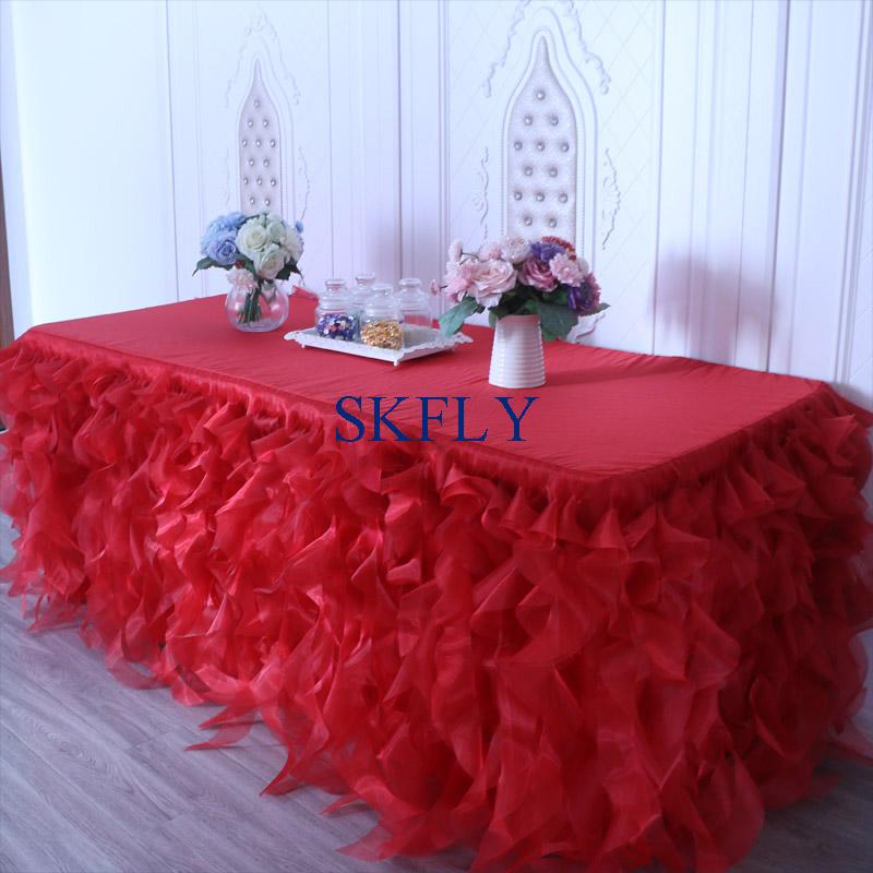 

CL010Z wedding 2020 birthday party elegant 6ft rectangle light pink red Christmas organza curly willow table cloth with top