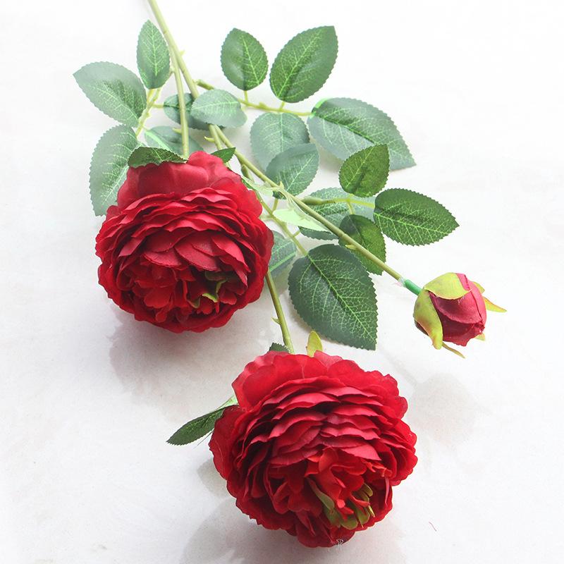 

65cm Long Artificial 3 Heads Rose Flowers Branch Western Silk Rose Flower For Valentines Wedding Birthday Party Decoration Favor, White