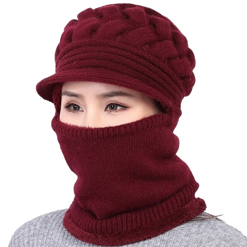 

Female Neck Warmer Autumn Winter Beanies Hats Mask Women Winter Hat Knitted Hats Scarf Set Beanie Ski Caps Woman