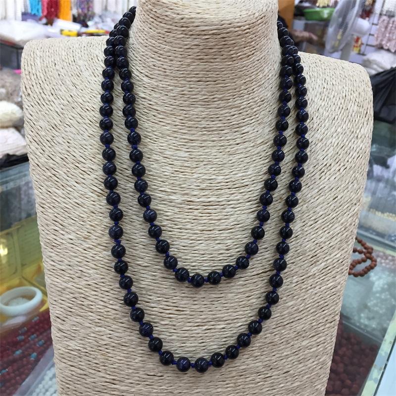 

45/50/55/60/70/90/120/150/200cm Blue Sand Stone Pink Quartz Stone Boho Knot Necklace With can Customize Length Bohemia Necklace