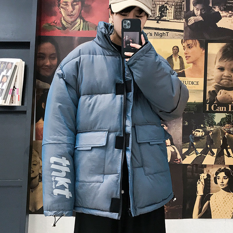 

2021 Men's Reflective Stand Collar Parka Warm Winter New Coat Men Thicken Zipper Oversize Casual Woman Clothing R6hi, Yingguangfen