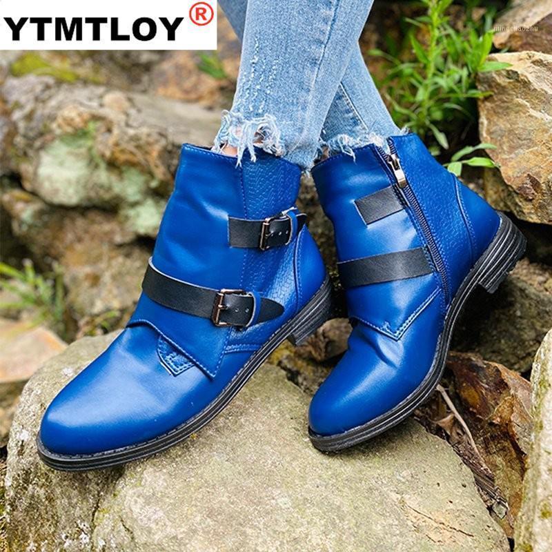 

Women Retro Buckle Strap Boots Ladies Pu Leather Chunky Heels Sewing Fashion Shoes Woman Zipper Comfort Boots Female Footwear1, Brow 3