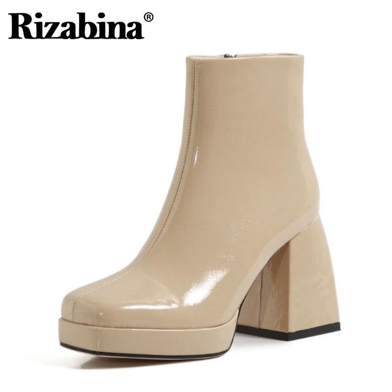 

Rizabina Genuine Leather Woman Ankle Boots Fashion Platform Zipper High Heel Winter Shoes Woman Short Boot Footwear Size 34-40, Black