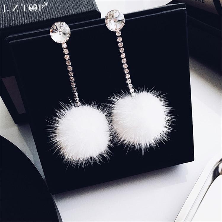 

Stud Rhinestone Crystal Earrings Mink Hair Imitation Ball Earring Fashion Long For Women Girls Jewelry