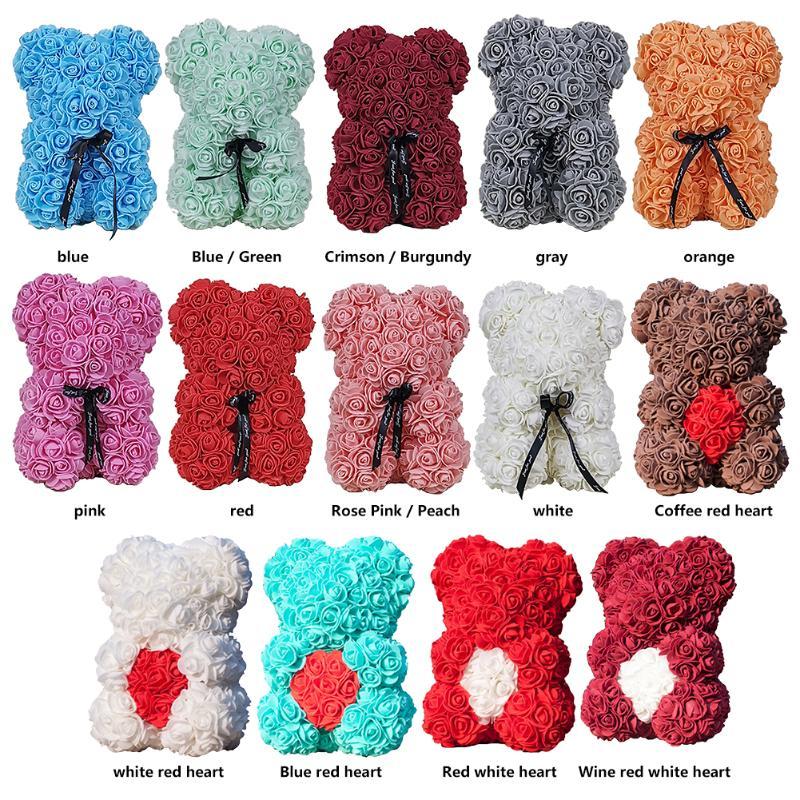 

Valentines Day Gift Rose Bear Preserved Flower Artificial Rose Flowers Decoration Birthday Party Wedding Decor Girlfriend Gifts, 24cm blue