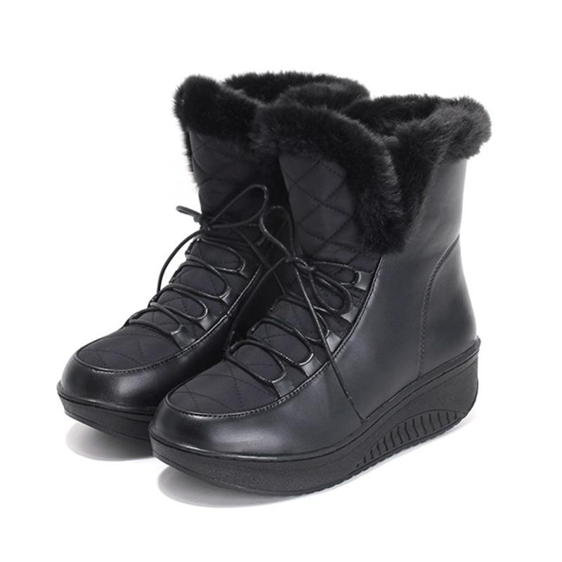 

Lucyever Thick Plush Warm Cotton Padded Boots Women Chunky Platform Waterproof Snow Boots Female Non-slip Faux Fur Winter Shoes, Black