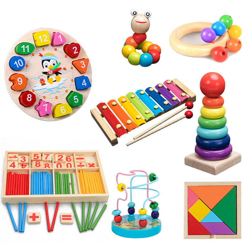 

QWZ Montessori Toys Childhood Learning Children Kids Baby Colorful Wooden Blocks Enlightenment Educational Toy