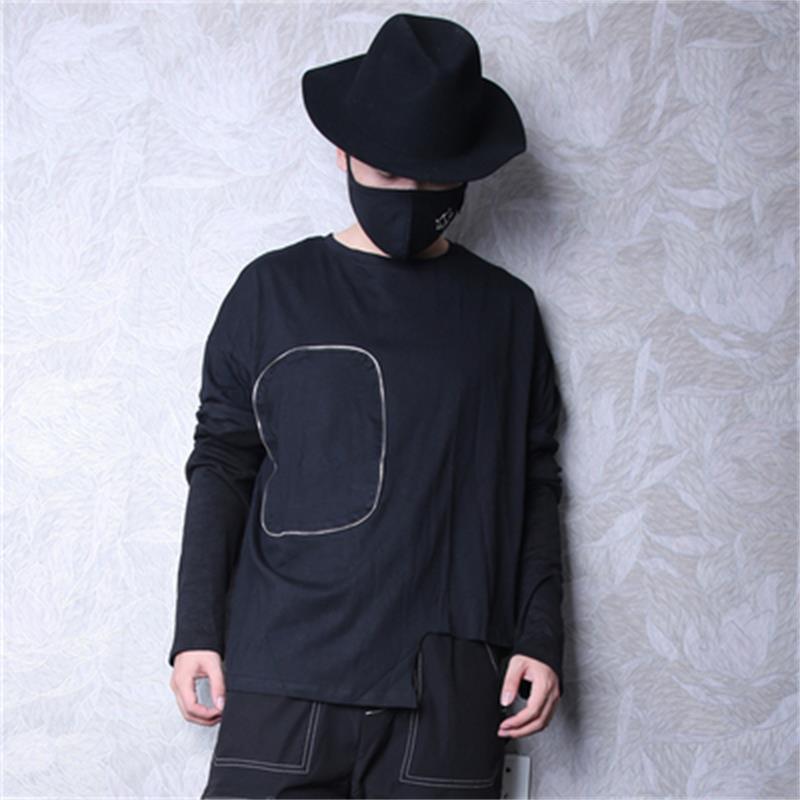 

Men's T-Shirts Autumn Dark Wind Men Round-necked Long-sleeved T-shirt Fashion Brand Design Tattered Hem Undershirt Harajuku Shirt, White;black