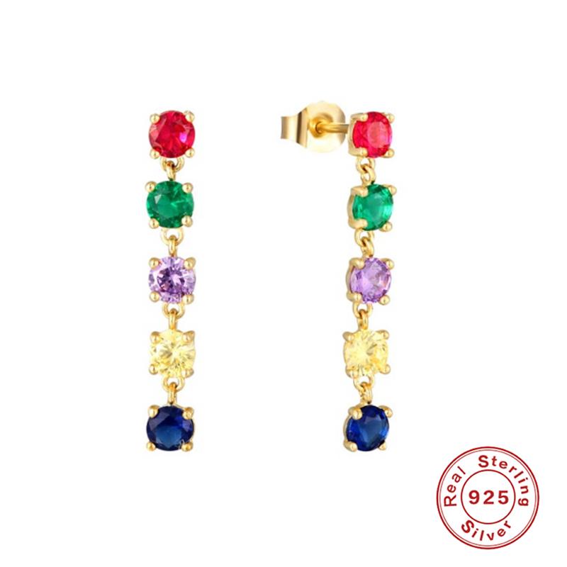 

Dangle & Chandelier BOAKO 925 Sterling Silver Rainbow Zircon Chain Drop Earring For Women Colorful Square Crystal Tassel Fine Jewelry