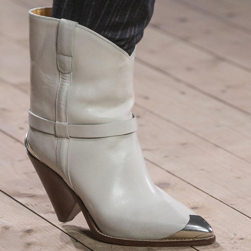 

Western Stylish Winter shoes women 35-42 Spike High Heels Riding Ankle Boots Genuine Leather White Black Cowboy Boots For Women, As pic