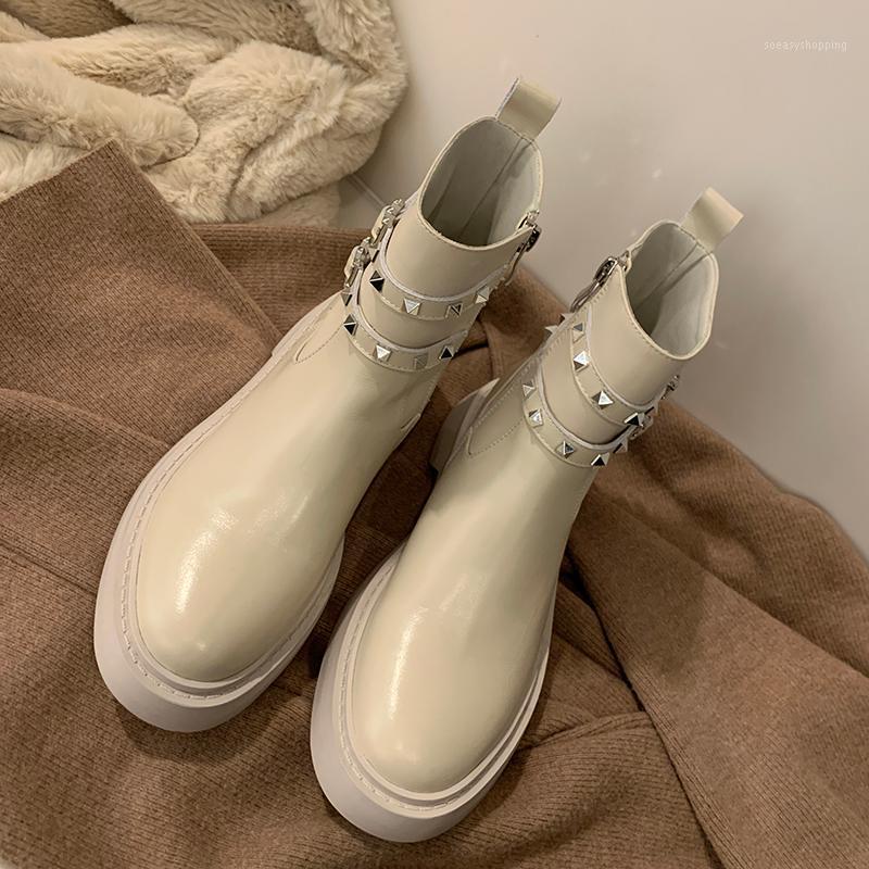 

Thick-soled round toe short boots plus velvet warm casual boots women's shoes platform gothic platform shoes1, Black