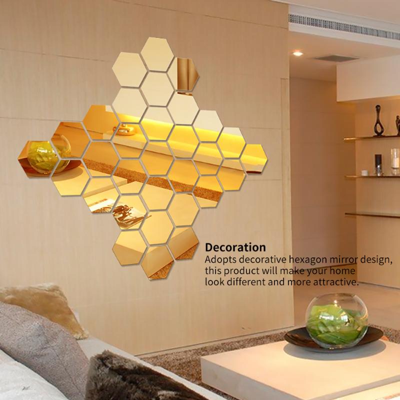 

32pcs Hexagon Acrylic Wall Sticker Transparent Mirror Tile Wall Sticker 3D Self-Adhesive Decals Home Decor