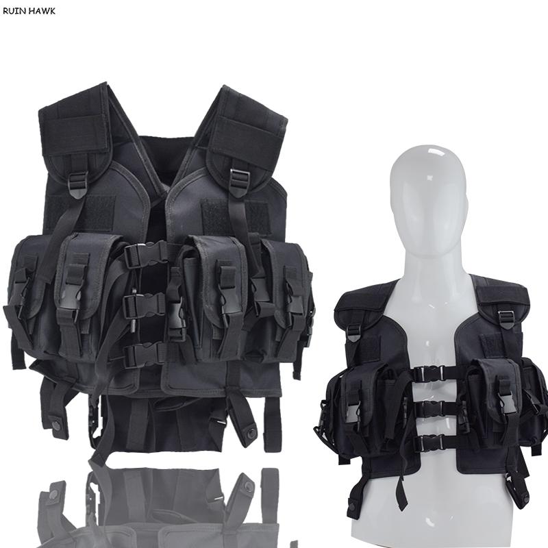 

Combat Body Armor Tactical Vest Army Training Hunting Protective Vest Outdoor CS Wargame Paintball Molle, Black