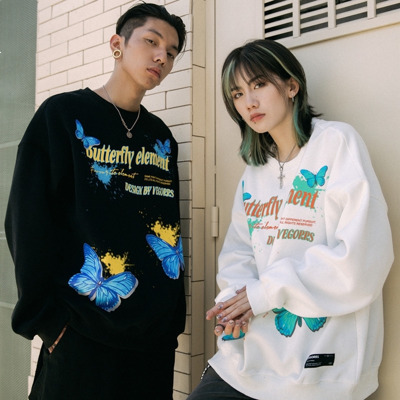 

2021 New Homem Impresso Streetwear Borboleta Hip Hop Moda Casual Hoodies Homens Feminino Solto Outono Casal Moletom Masculino 57ln B3I7, Black