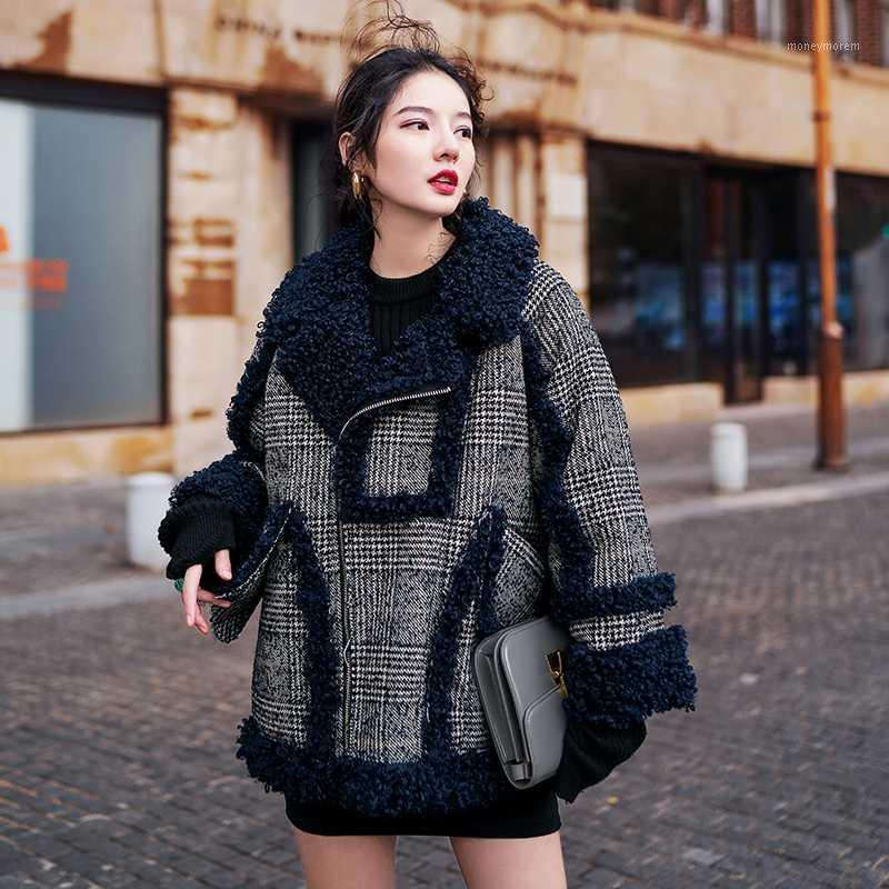 

Vintage Plaid Wool Fur Coat Women' Circle Wool Lining Winter Coat 2020 High Quality Fashion Color Design Women' Fur1, Photo color