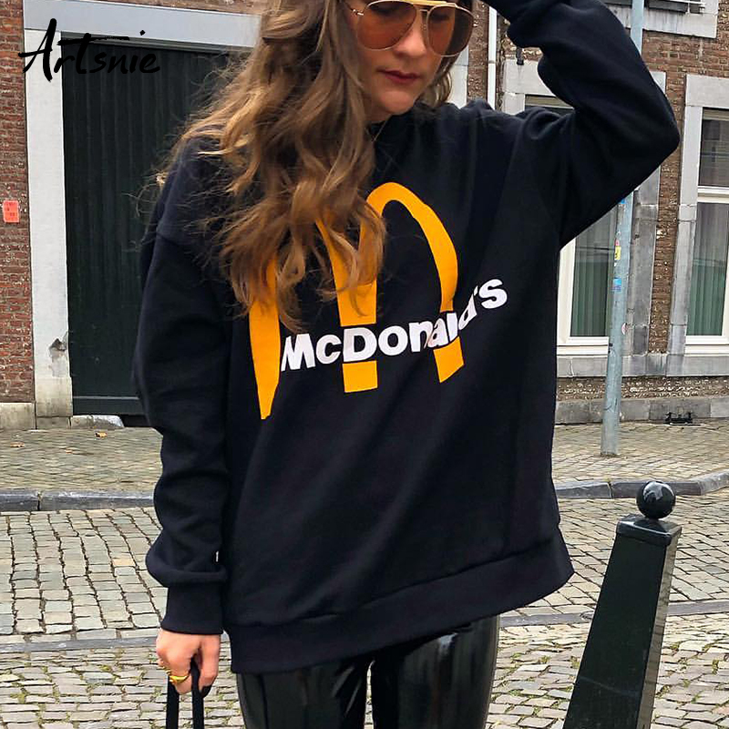 

Artsnie Spring Black Casual Knitted Sweatshirt Women O Neck Long Sleeve Loose Pullovers Letter Streetwear Sweatshirts Mujer Y200930