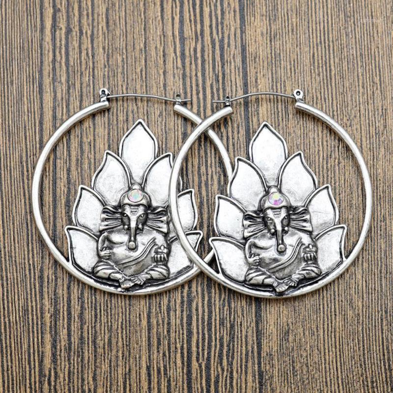 

Ganesha Ganesh Vintage Drop Dangle Earrings Etched Elephant OM Hindu Lotus Hoop Retro Buddhism Yoga Oorbellen Orecchini Jewelry1