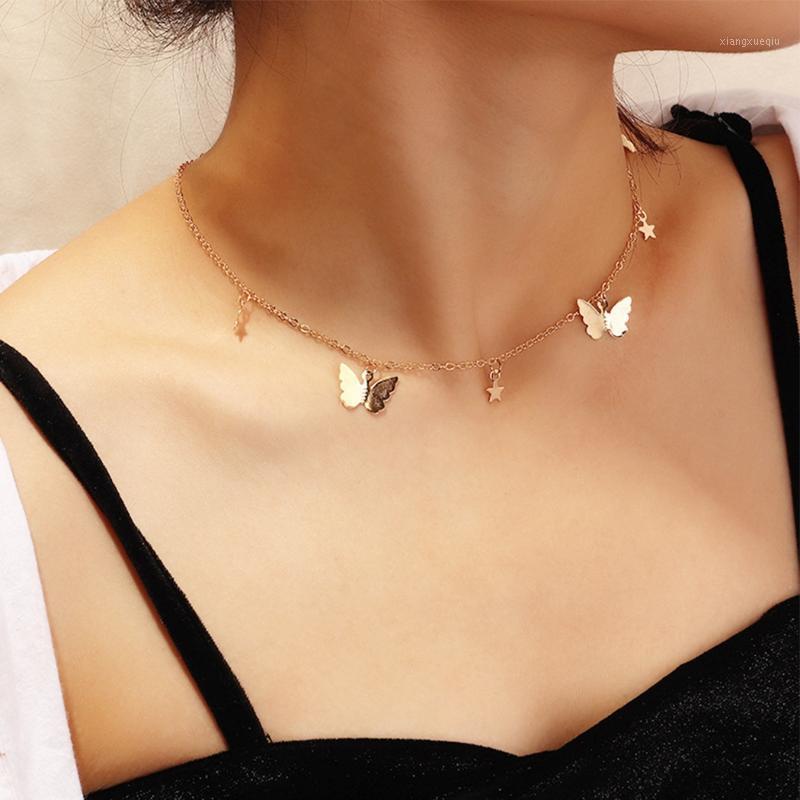 

Chains Clavicle Chain Necklace Fashion Butterfly Choker Star Pendant Sweet Neck Jewelry Accessories, Silver