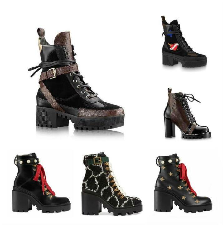 

2020 Latest Women designer boots Martin Desert Boot flamingos Love arrow medal 100% real leather coarse Winter shoes size 35-42, Color 15