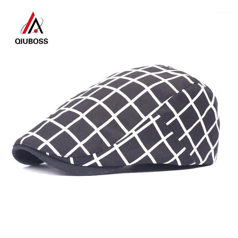 

Spring Summer Men Women Plaid Cotton Beret Flat Driving Ivy Hats Newsboy Cap Black White Printting Fashion Forward Hat Wholesale1