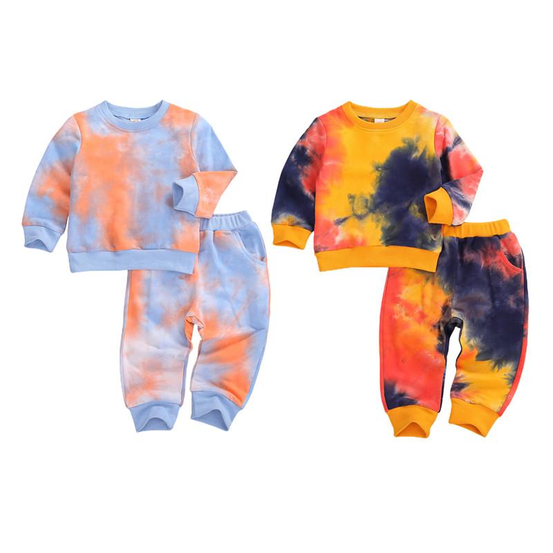 

Toddler Kids Baby Girls Boys Tie-Dye Outfits Set Long Sleeve Sweatshirt Tops+trousers Pants 2pcs Spring Fall Casual Clothes, Blue